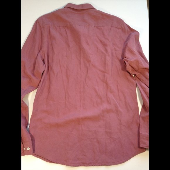 Men NNO7 Falko Linen Blend Long Sleeve Button Shirt Red Slate NEW WITHOUT TAGS L - Picture 7 of 9